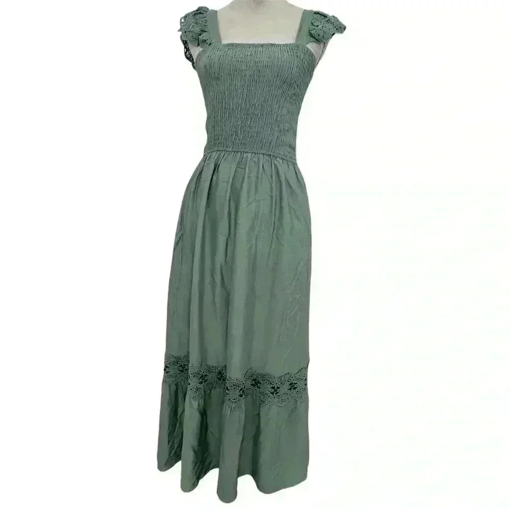 ZESICA Women’s Midi Dress Summer Lace Strap Sleeveless Square Neck Size Small